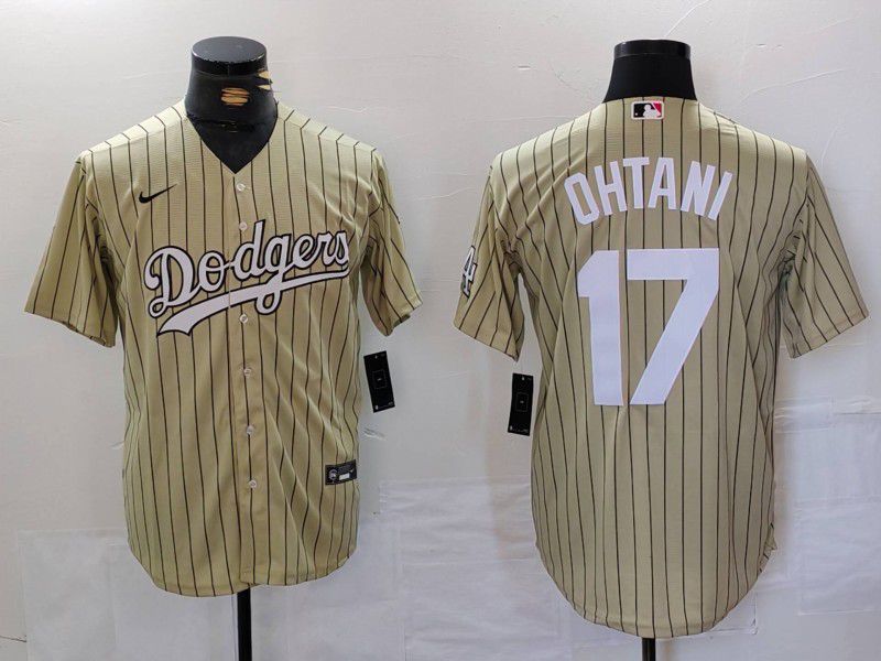 Men Los Angeles Dodgers #17 Ohtani Green Stripe Fashion Nike Game MLB Jersey style 70611